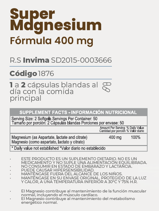 Super Magnesium Fórmula 400 mg